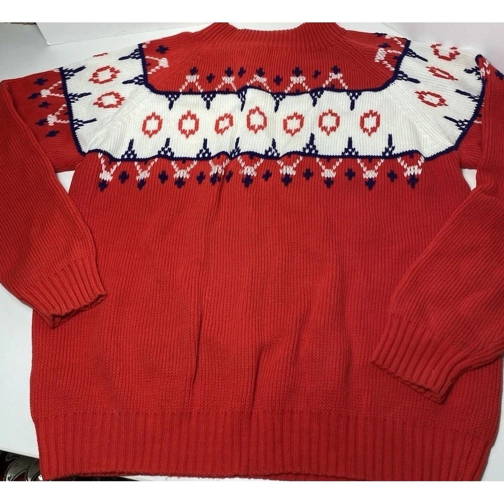 Vintage Montgomery Ward Red Fair Isle Knit Sweater Womens Large Acrylic Pullover